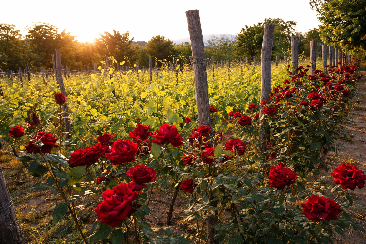 Vineyard with roses in Khashmi, Kakheti